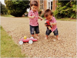 The Keen twins from Swavesey, playing at Bourn Hall Clinic, Cambridge.
