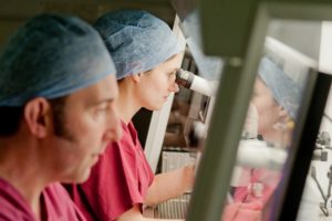 Embryologists Stephen Lynch and Sarah Thirlby hard at work in Wymondham's embryology lab