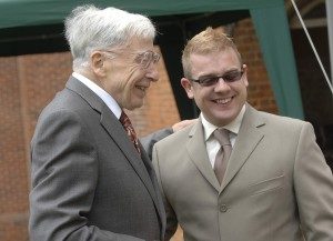 Robert Edwards with the first 'test-tube' boy Alastair MacDonald