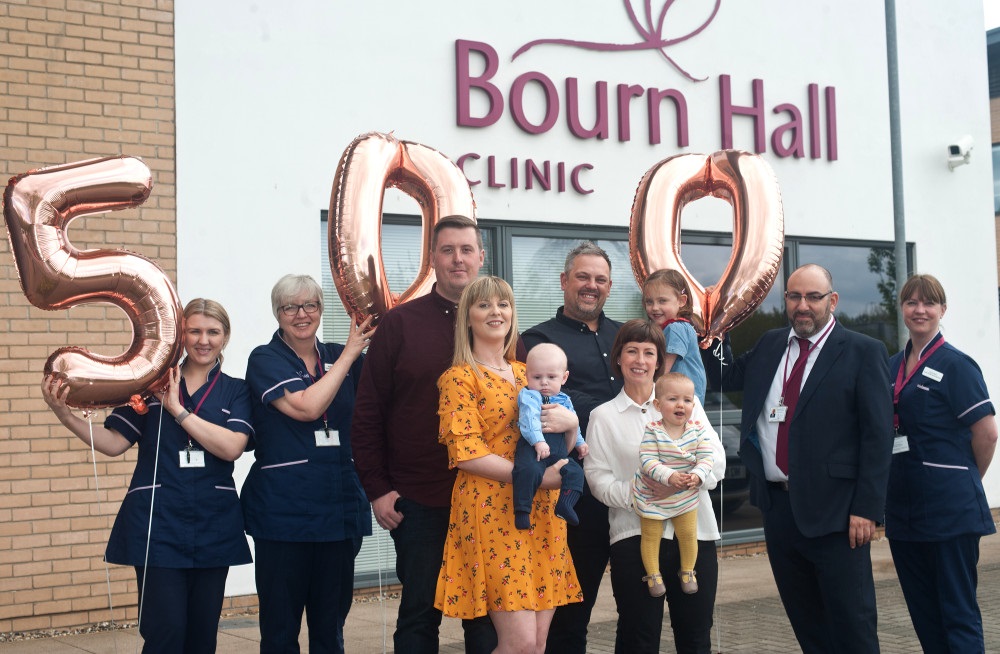 Shepherdson family (left) and Chase family (right) celebrate with staff from Bourn Hall Clinic Shepherdson family (left) and Chase family (right) celebrate with staff from Bourn Hall Clinic