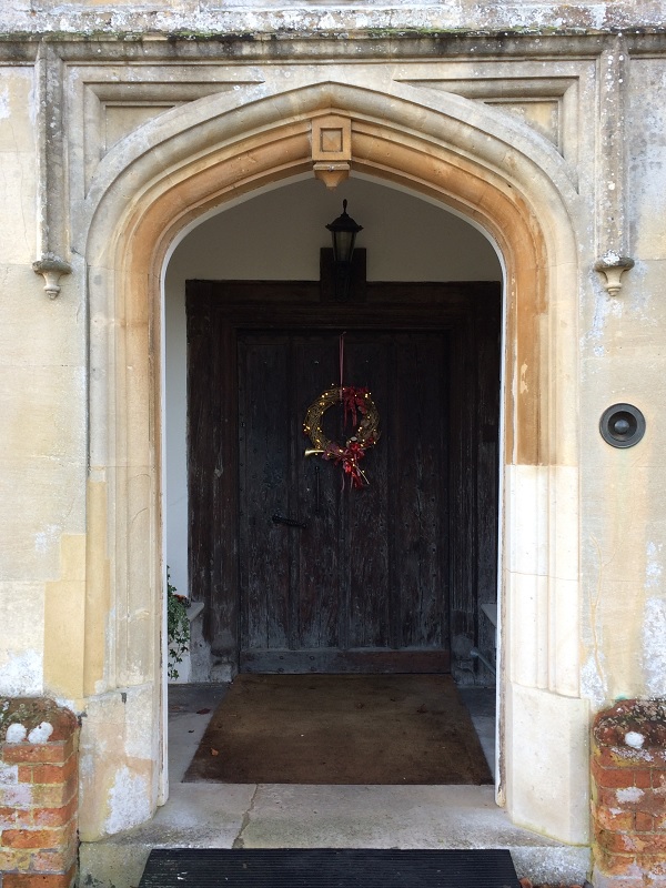 Bourn Hall Cambridge - front door with Christmas wreath