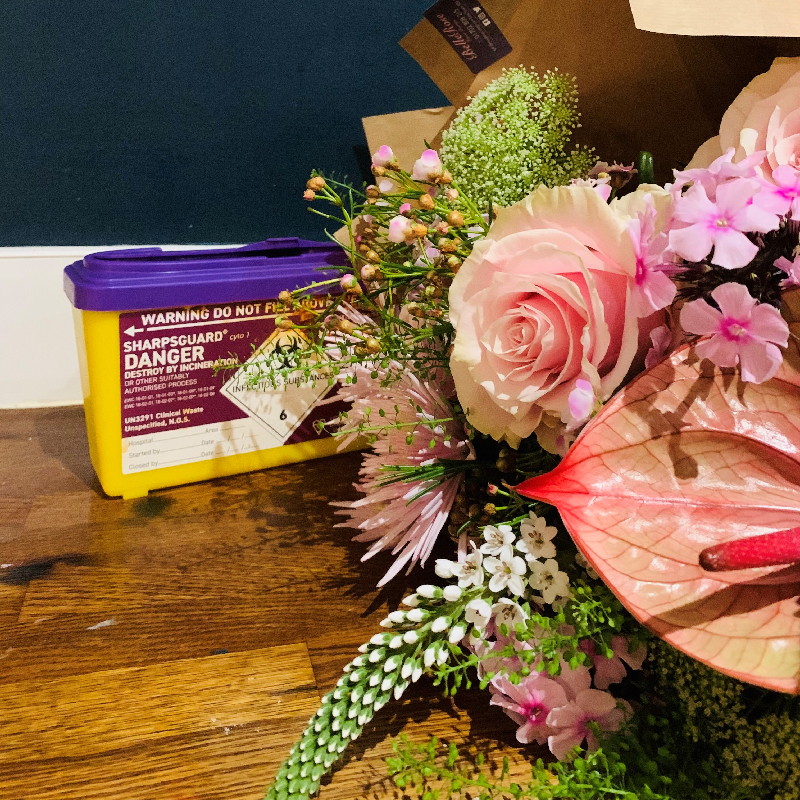 The sharps bin The sharps bin