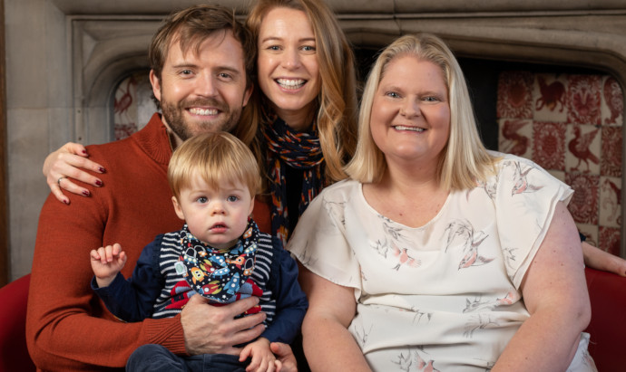 Claire, Alex and Robin with Louise Brown, the world's first 'test-tube' baby