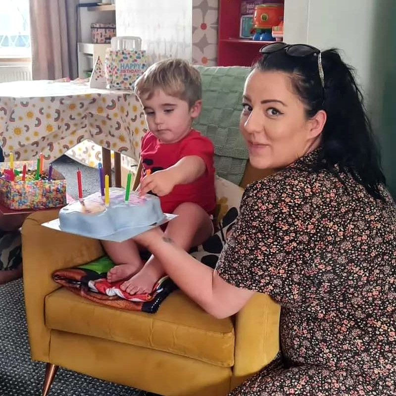 Sammy-Jo and Bodhi with cake