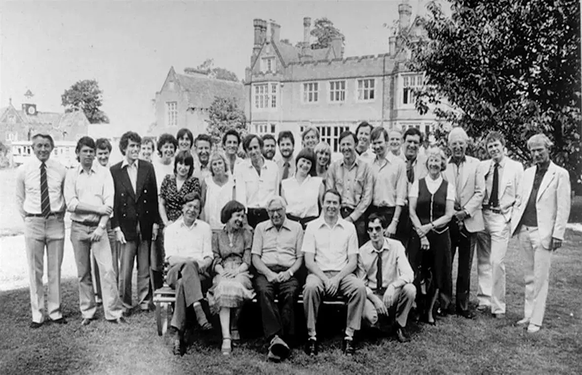 The world's first-ever IVF conference was held at Bourn Hall in 1981, including (seated from left) Robert Edwards, Jean Purdy and Patrick Steptoe.