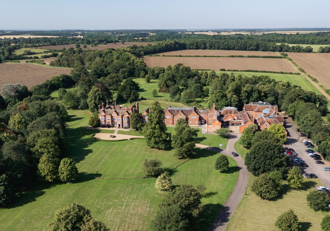 A drone shot of the Cambridge Bourn Hall clinic.